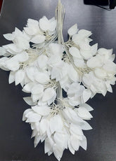 Set 12 ramuri decorative artificiale alb mat – model cu frunze ovale, finisaj elegant